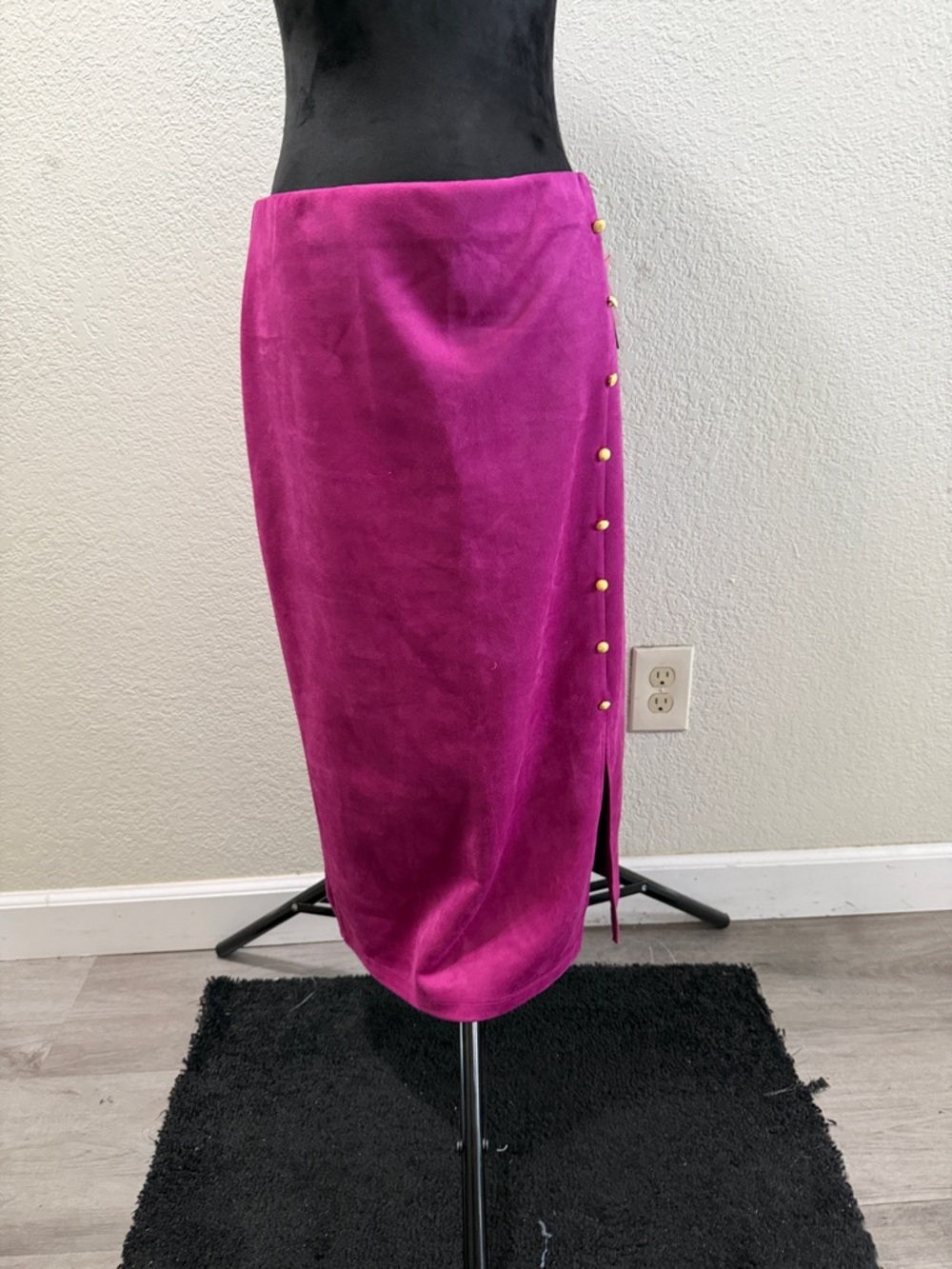 Tacera Fuchsia Pencil Skirt with Gold Side Buttons